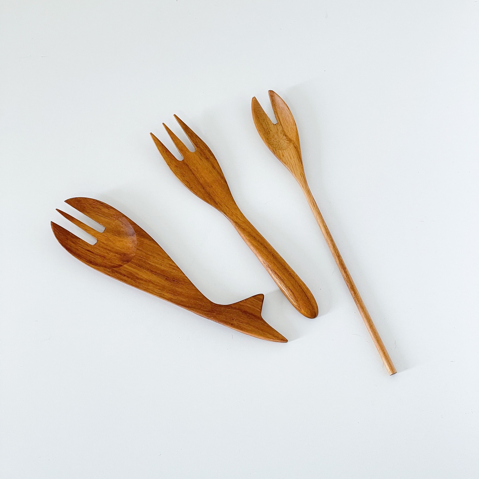 ins日式柚木蛋糕叉子实木水果点心叉木质三头甜品叉家用早餐餐具