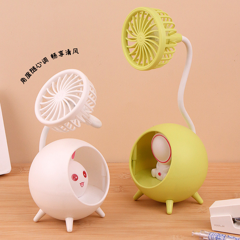 New Cute Pet Spaceman Rabbit Desktop Rechargeable Fan Night Light Ambience Light Desktop Fan Children's Day Gift