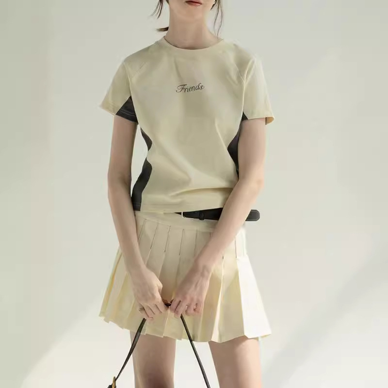 法式撞色插肩袖复古t恤女装2024夏季新款短袖薄款运动服上衣-阿里巴巴