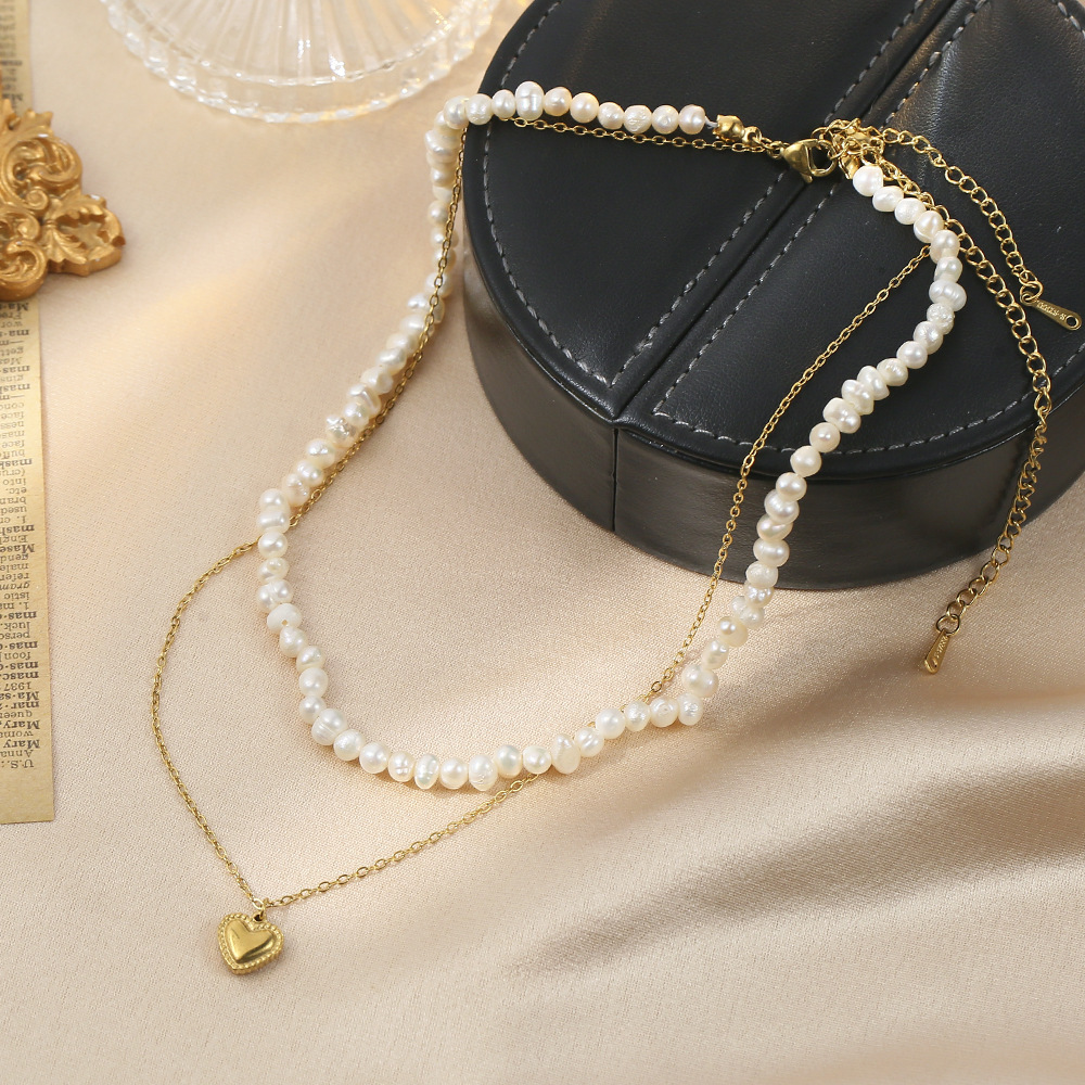 双层爱心珍珠项链女气质锁骨日韩网红简约短款脖子饰品choker项圈