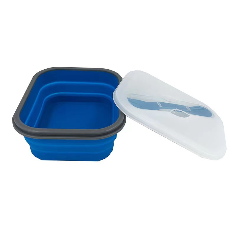 SOURCE Manufacturer Silicone Folding Lunch Box Single-Grid Crisper 1L Outdoor Camping Dinner Plate Retractable Fruit Bento Box