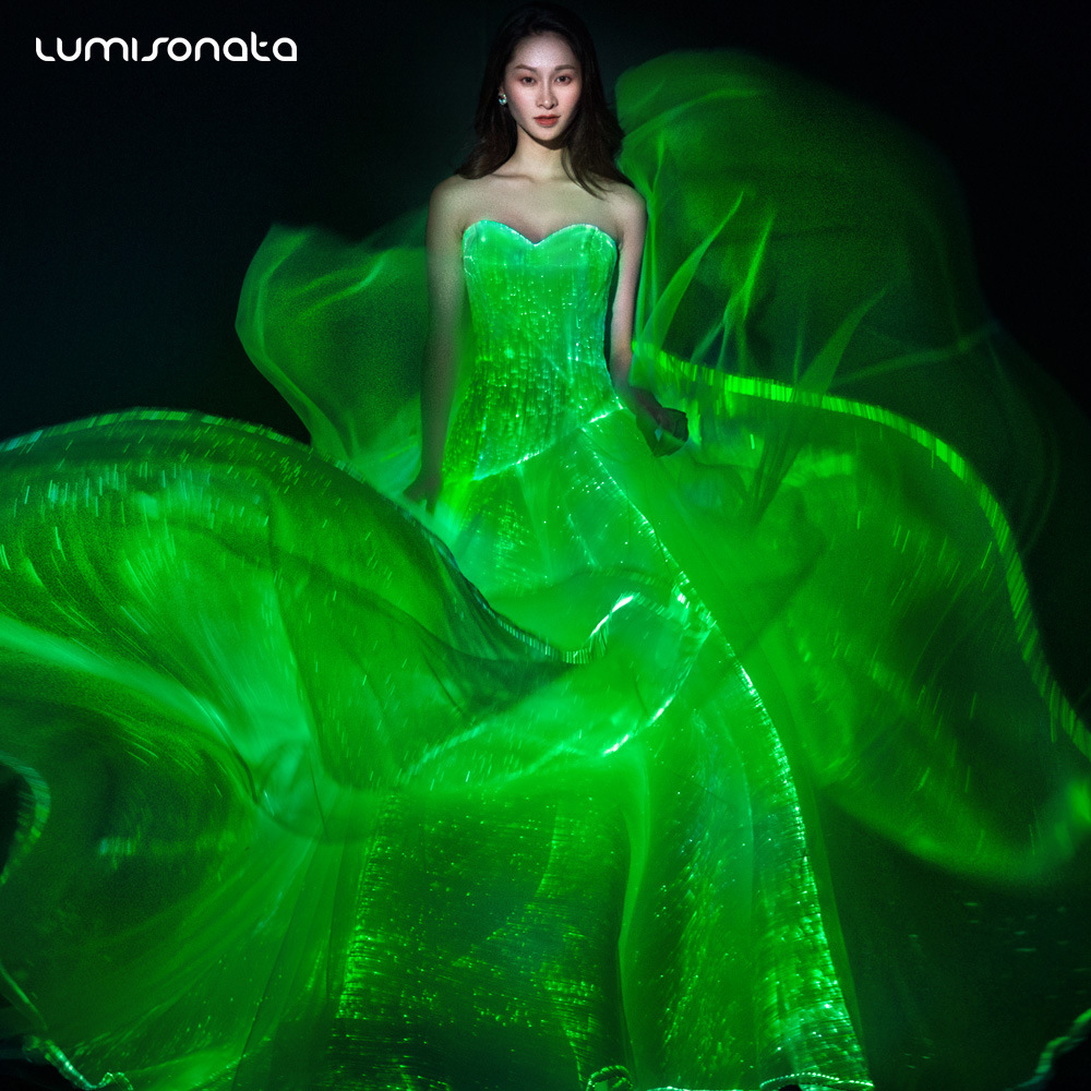 发光婚纱智能app控制婚纱光纤变色七彩婚纱led婚纱礼服夜光荧光