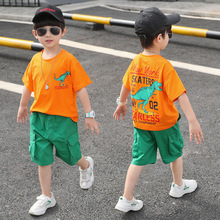 2023童装男童新款韩版夏款儿童两件套中大童夏季恐龙套装一件代发