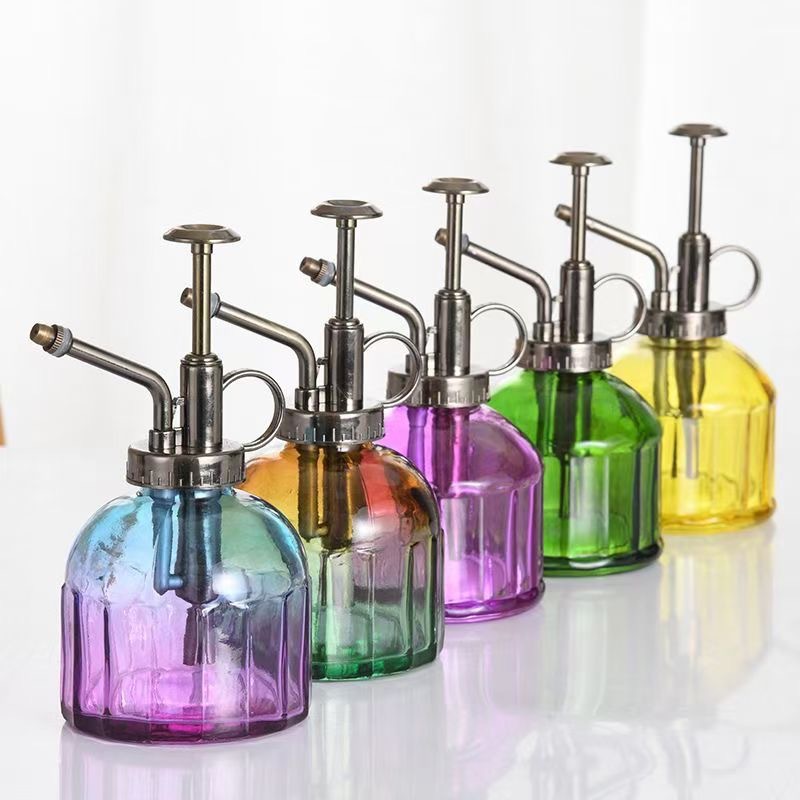 玻璃喷壶浇花 复古 竖纹玻璃小型喷水壶 园艺花洒 气压式喷洒水壶