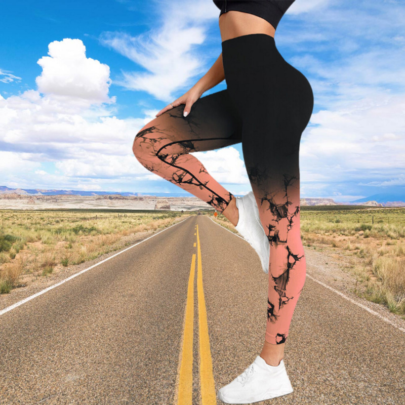 2023 Spot Gradient Tie-Dye Seamless Peach Yoga Pants Hip Yoga Clothes Tight High Waist Exercise Workout Pants