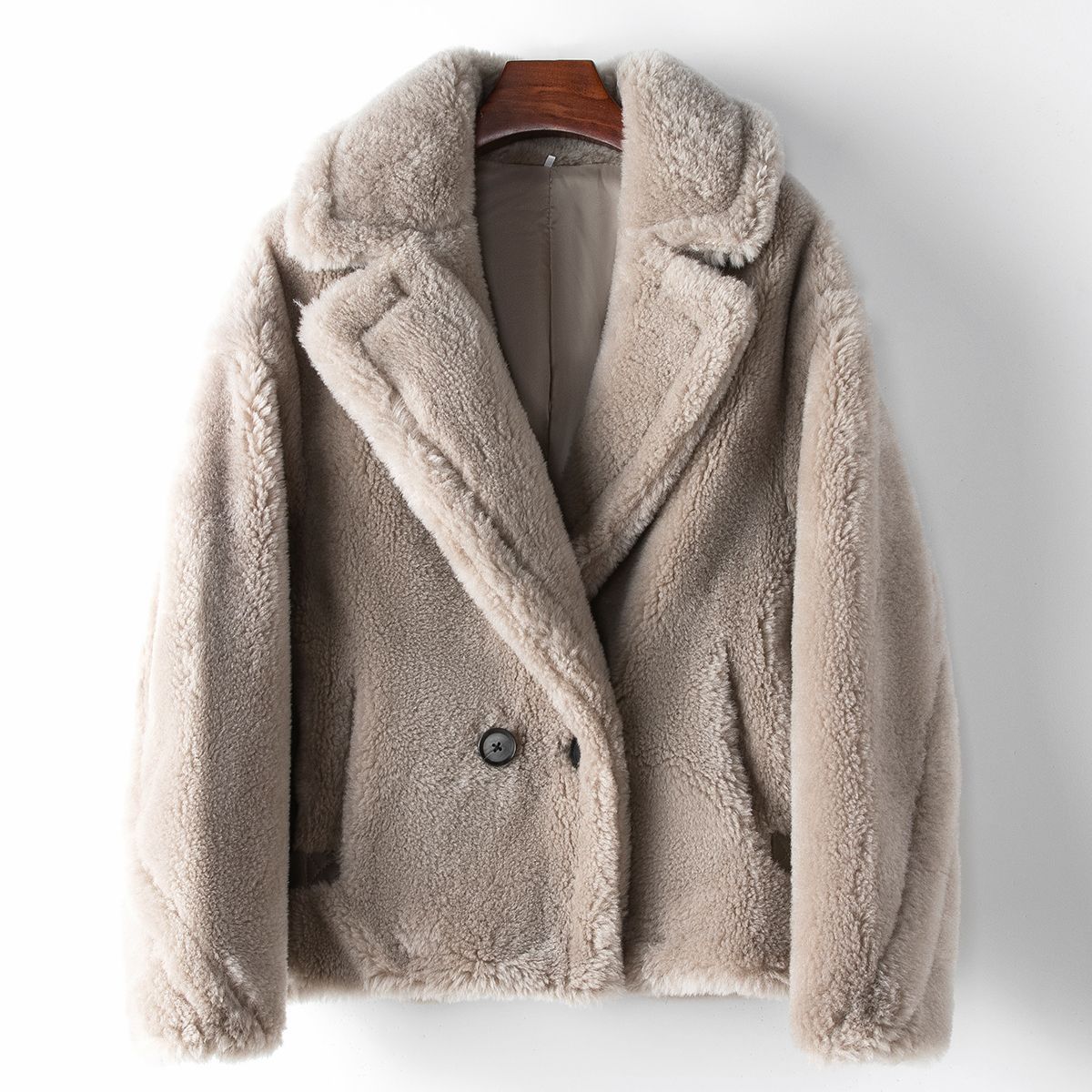 少量服饰100%绵羊毛2024春秋季小泰迪款女士羊剪绒休闲真皮草外套