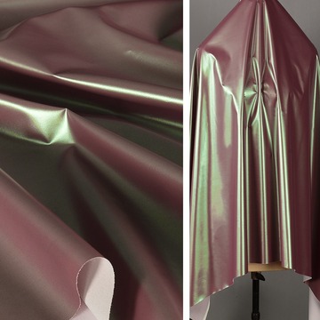 镭射幻彩pu皮羽绒服面料 电光宫红色亮光亲肤柔软防水棉服布料