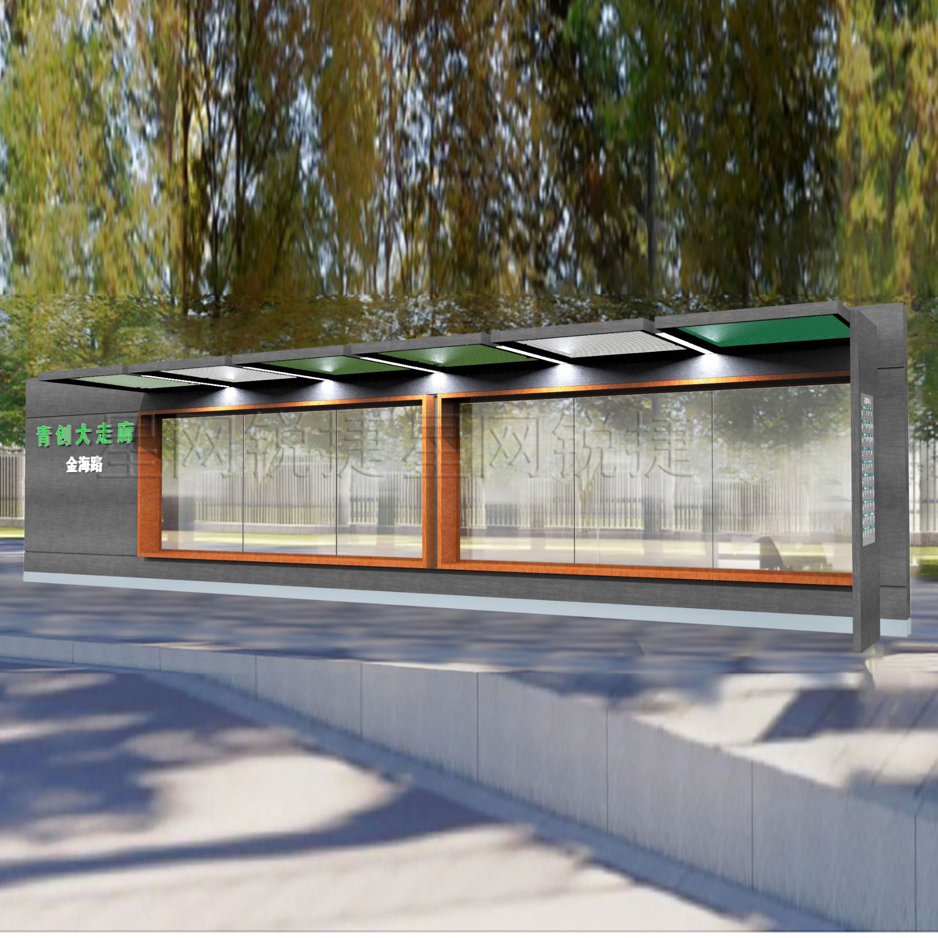 厂家直售简约候车亭太阳能公交站台 公交停靠牌免费设计欢迎咨询