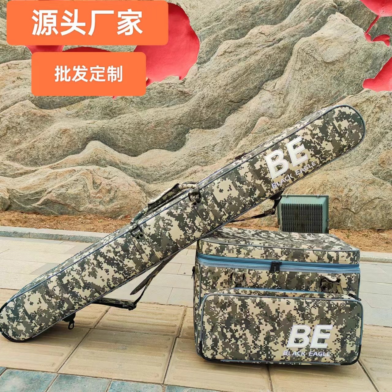 新款迷彩帆布双肩垂钓竿包带支架硬壳鱼包防水大容量钓鱼包渔具包