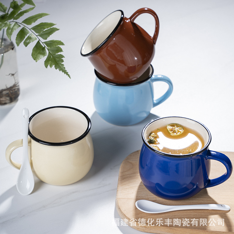 Factory Spot Goods Ceramic Cup Big Belly Cup Milk Breakfast Cup Coffee Cup Color Glaze Mug Can Be Customized Logo