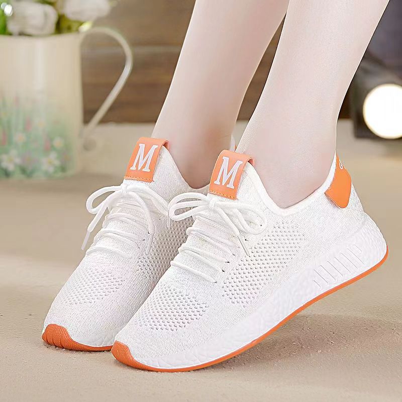 2023 New Sports Shoes Korean Style Spring and Autumn Summer Student Running Shoes Breathable Women's Knitted Flat Casual Mesh Surface Shoes