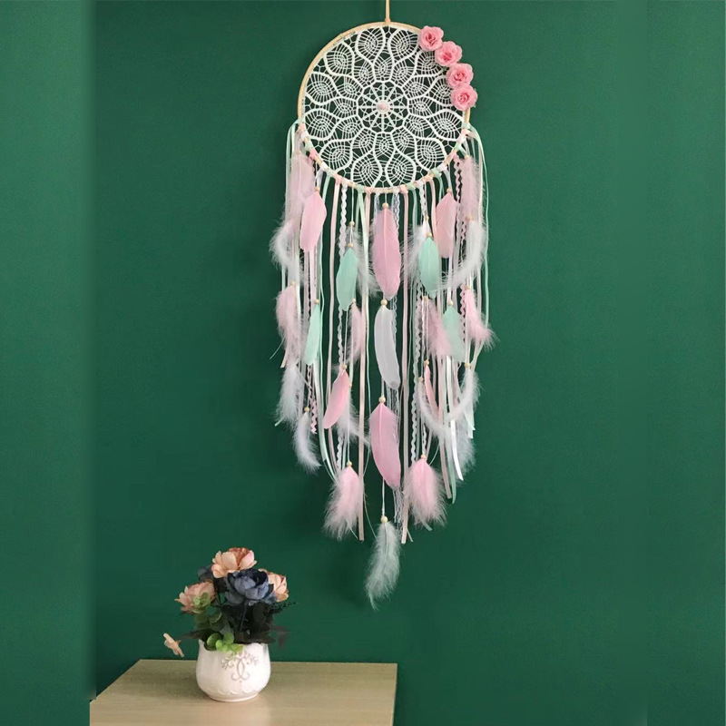 Green Feather Indian Style Dreamcatcher Wind Chimes Unique Handmade Crafts Cross-Border Products Factory Direct Sales