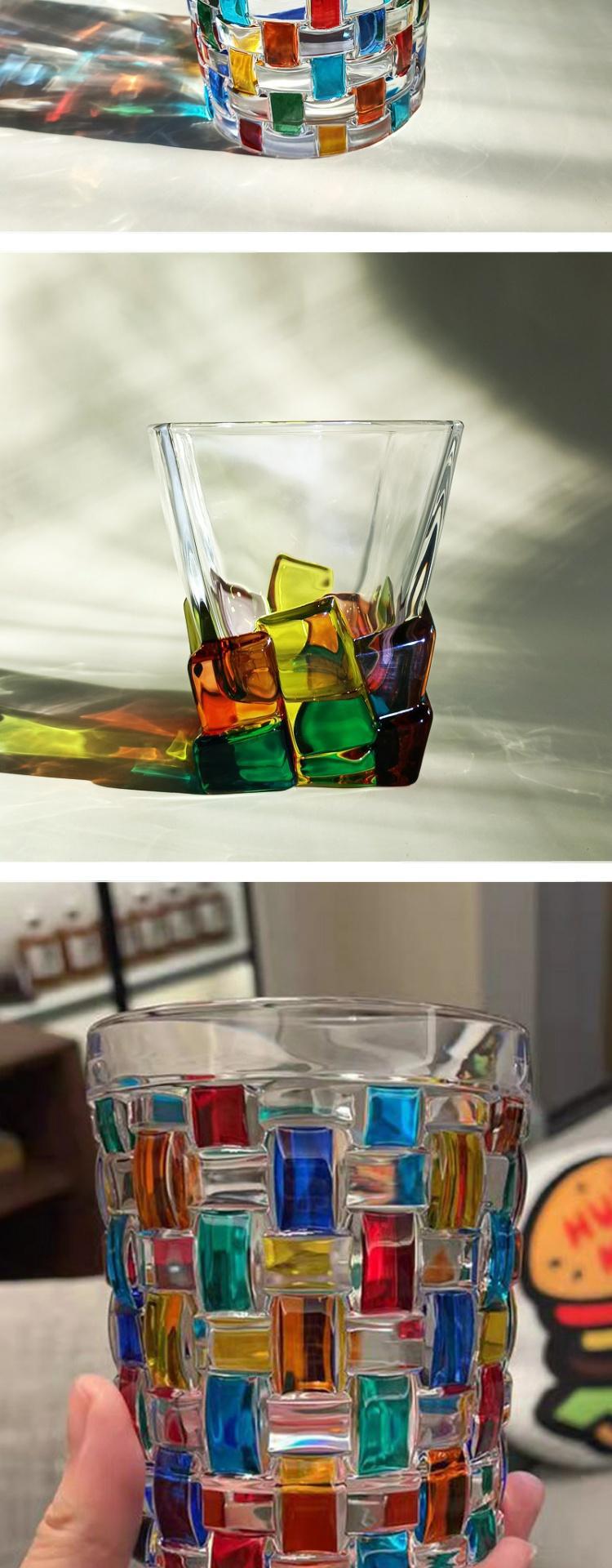 意大利设计师同款手工彩绘线条编织水晶玻璃杯威士忌杯果汁水杯