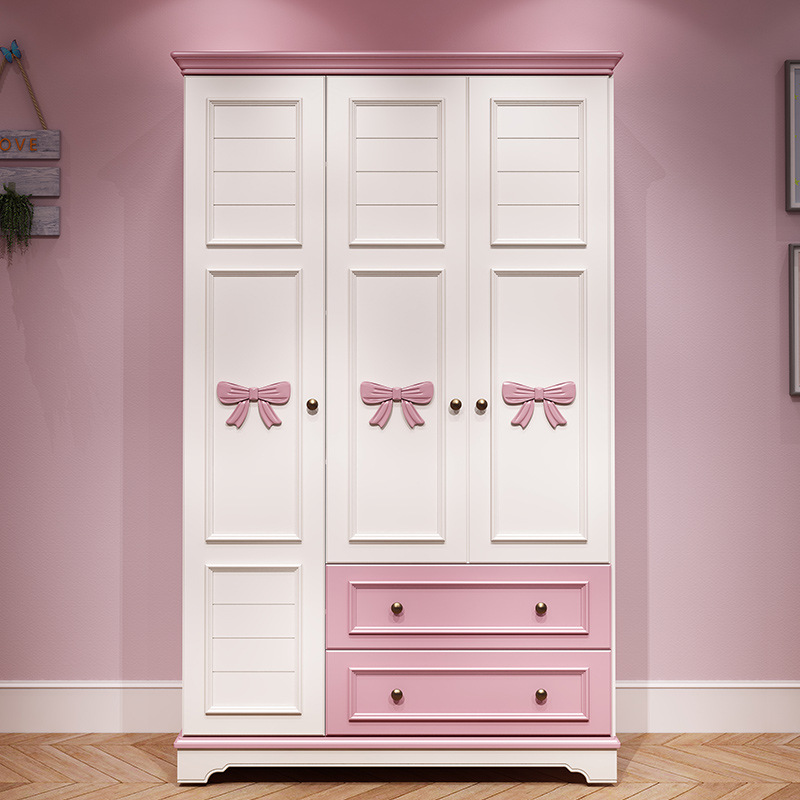 三门衣柜平开门儿童美式女孩卧室的衣橱白色轻奢少女家用白色衣柜