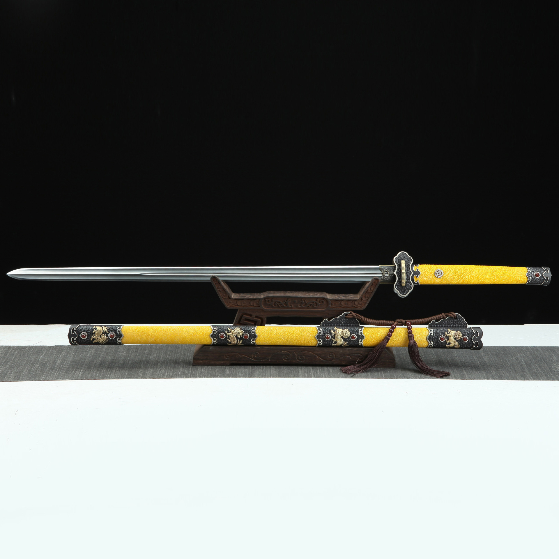 龙泉刀剑真鱼皮一体清剑三色铜大瓦面开槽唐剑传统冷兵器未开刃