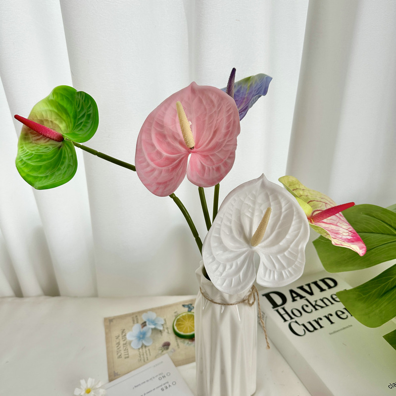 Meichun Small Anthurium Andraeanum Lind Artificial Green Plant Home Single Small Anthurium Andraeanum Lind Flower Arrangement Accessories Soft Glue Artificial Flower