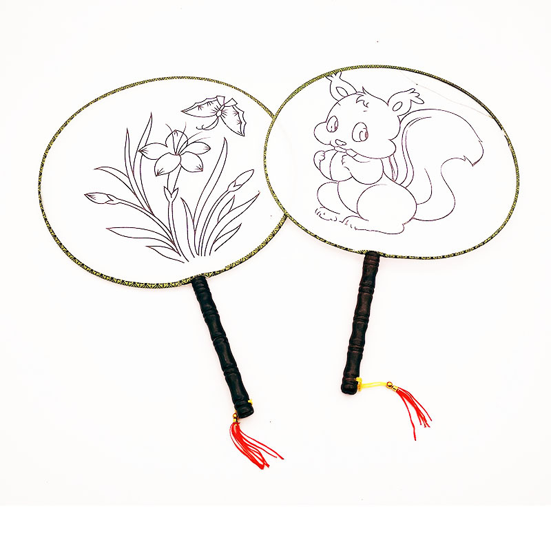 5dbj批发团扇空白大号圆形宫扇 diy绘画白扇 方形白色 美术扇子