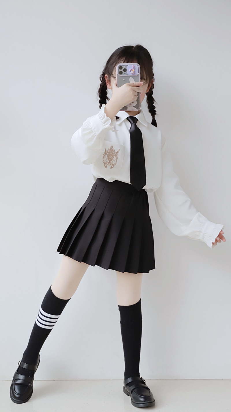 女童白衬衣春秋款娃娃领lolita内搭jk制服长袖白衬衫女设计感上衣