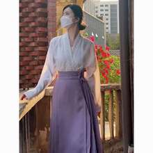 新中式国风设计感日常通勤穿搭高端精致改良紫色马面裙套装女夏季