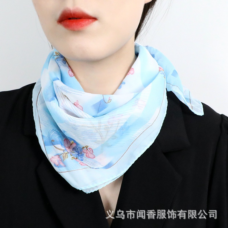 Temperament Wild Chiffon Printed Small Silk Scarf Women's Decorative Small Square Towel Soft Neck Protection Small Scarf Scarf Hair Band