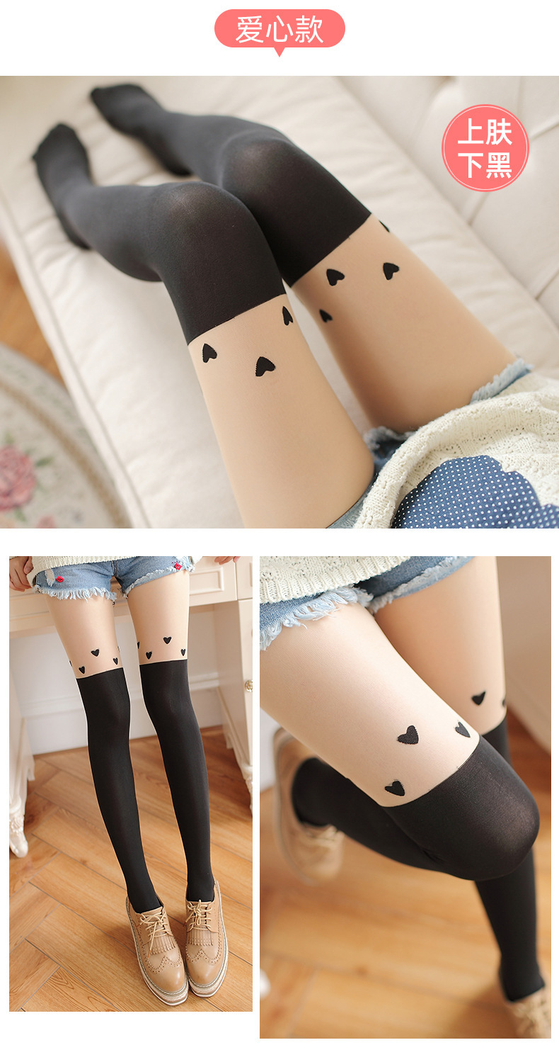 秋日本女士假高筒拼接丝袜批发 天鹅绒连裤袜假大腿防勾丝打底袜