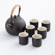 大号哥窑提梁壶粗陶一壶六杯家用泡茶功夫茶具套装黑陶茶壶可定制