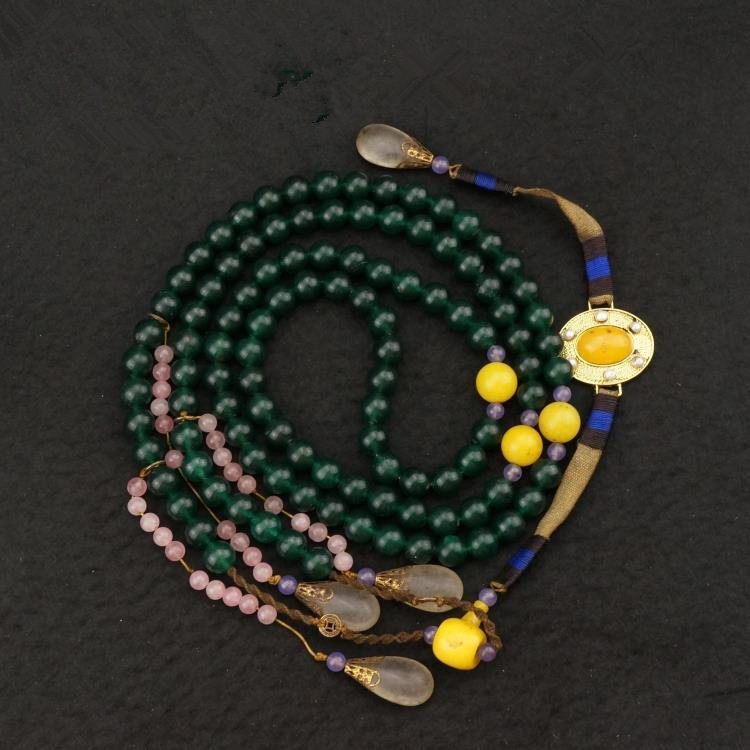 古玩古董老物件 清代老朝珠 绿玛瑙老朝珠 清宫廷配饰老珠子