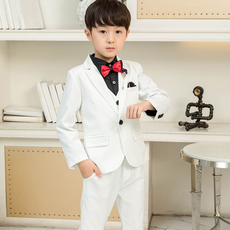 儿童白色西装套装小孩礼服男英伦西装演出服男童摄影服装生日送礼