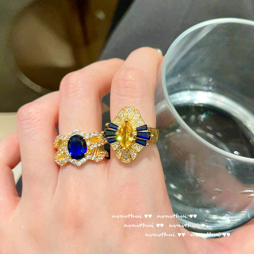 Madagascar Sapphire Ring Austrian Court Plated 18K Gold Color Treasure Zircon Crown Ring Set