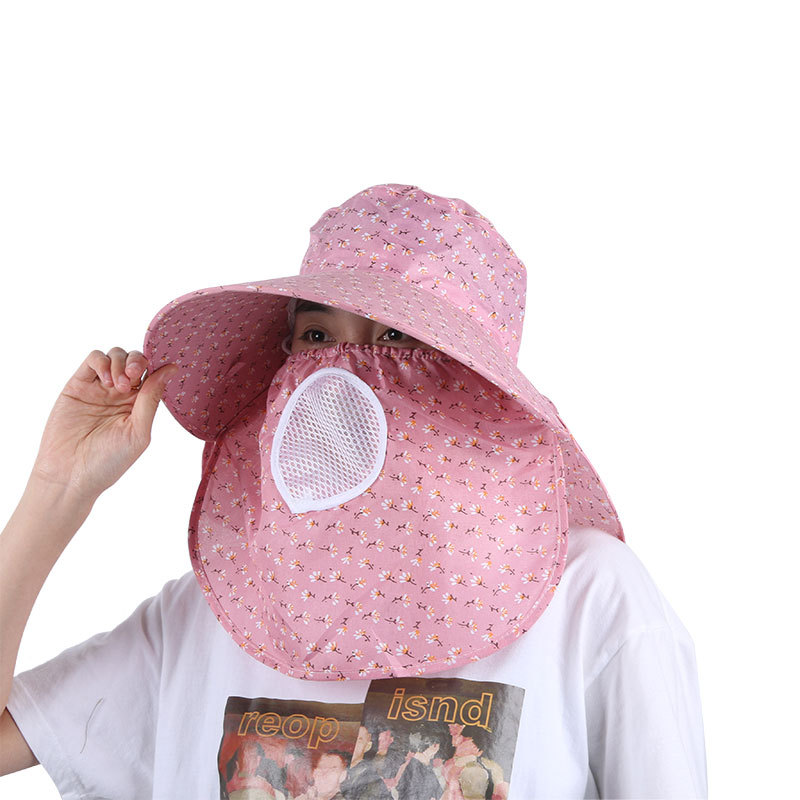 Hat Women's Spring Summer Sun Hat Cherry Tea Picking Hat Big Brim Cycling Sun Hat Cover Face Breathable Tea Picking Hat