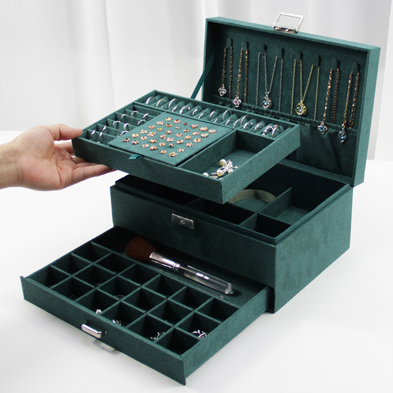 High-End Three-Layer Retro Jewellery Box with Lock