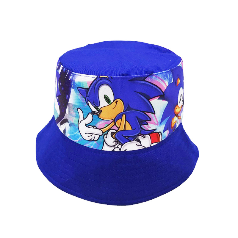 Cross-Border Children Sonik Bucket Hat Boys and Girls Cartoon Animation Double-Sided Wear Bucket Hat Hedgehog Sonic Small Sun Hat