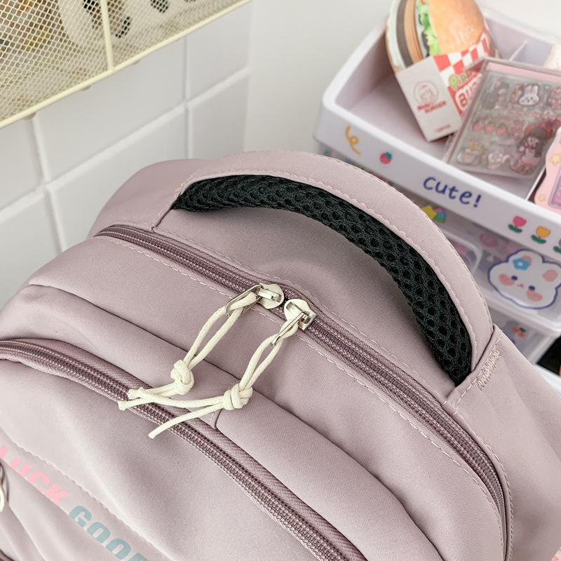 Schoolbag Female Middle School Student Japanese Nylon Solid Color Backpack Girl's Large Capacity Lightweight Simple Good-looking Backpack