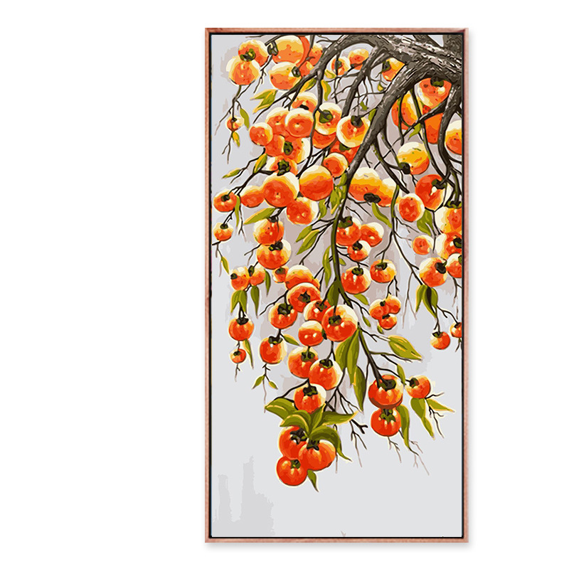 diy数字油画柿柿如意吉祥花卉玄关画客厅挂画手工填色减压油彩画