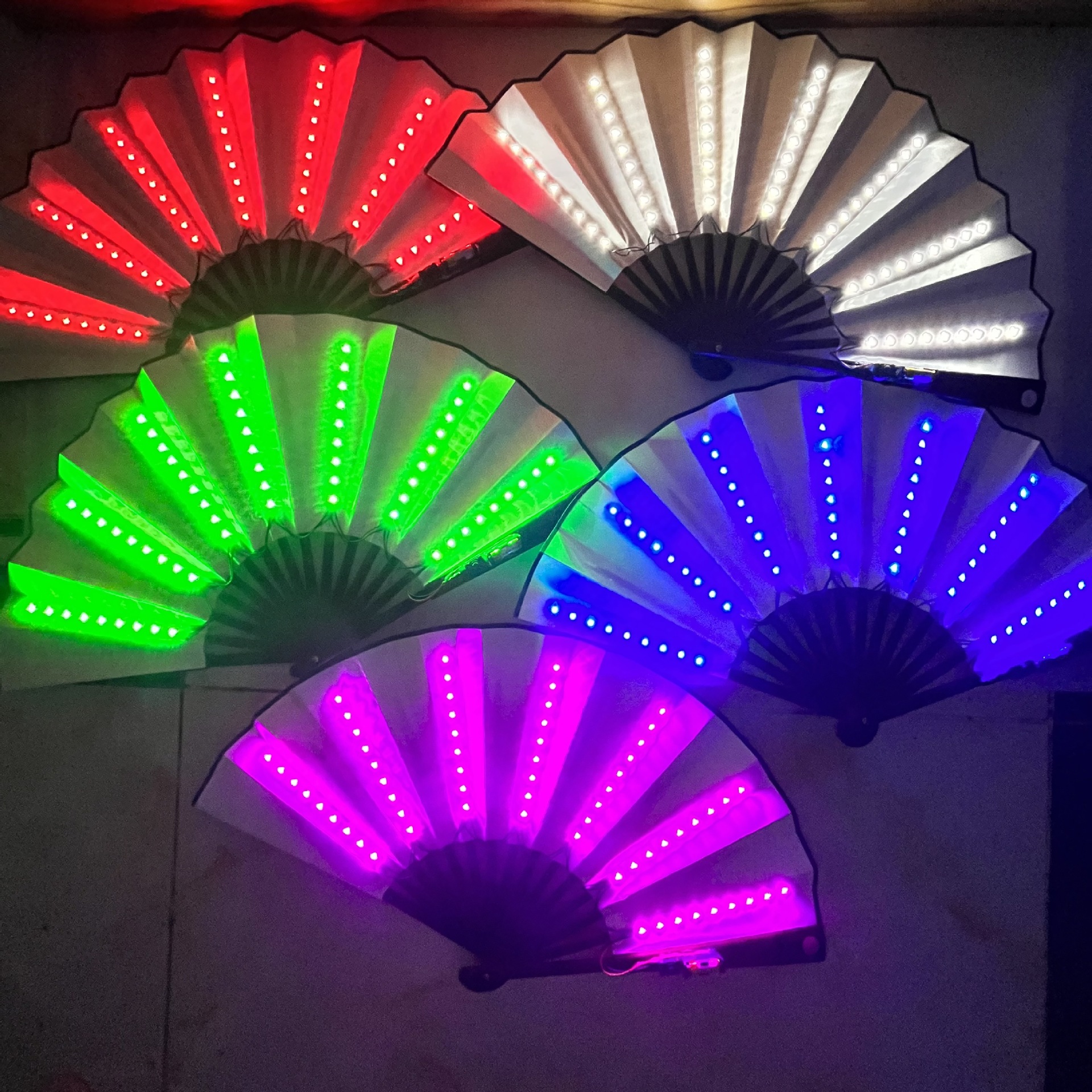 10-Inch Led Luminous Fan Disco Folding Fan Bar Nightclub Atmosphere Internet Celebrity Luminous Performance Props Raw Silk Fan