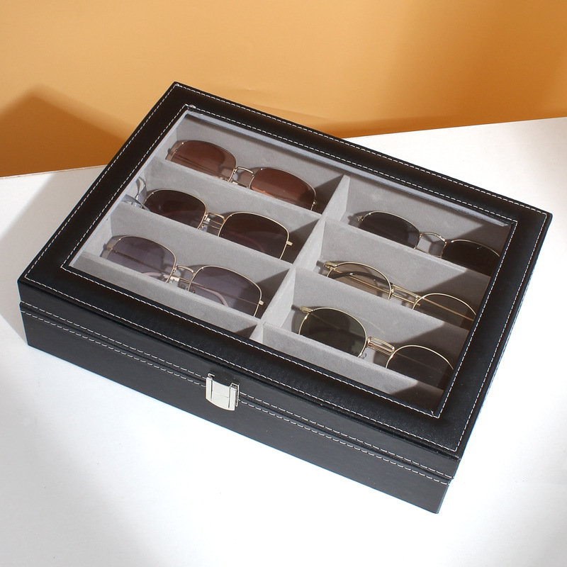 PU Leather Leather 8-Bit Sunglasses Storage Box Display Box Gift Box 8 Grid High-End Glasses Box Glasses Box Wholesale