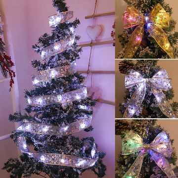 led圣诞丝带装饰灯圣诞树装饰电池灯礼物盒子绸缎装饰彩带闪灯串