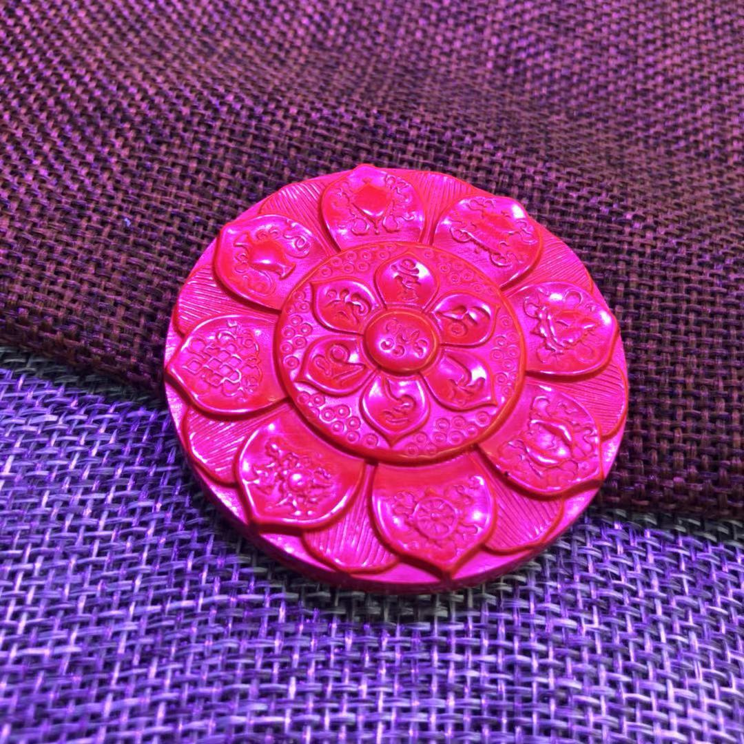 天然朱砂红朱砂吊坠八宝莲花项链挂坠饰品男女情侣款毛衣链钥匙扣