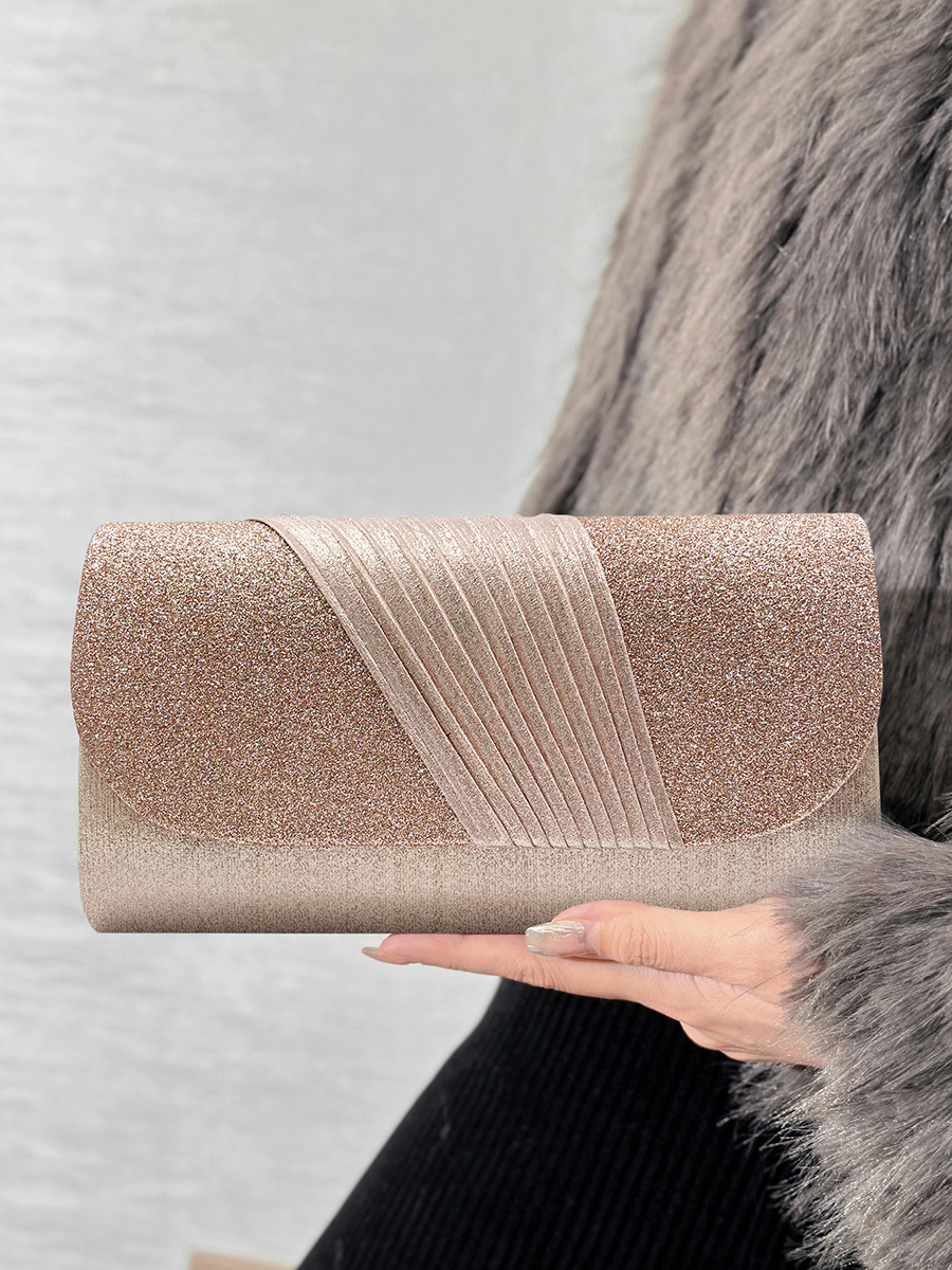 Cross-Border E-Commerce Stitching Women's Bag Pleated Flap Clutch Bag Fine Pink Women's Banquet Bag