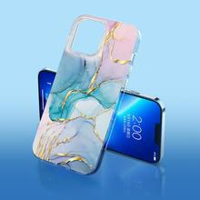 跨境适用iPhone14pro手机壳大理石纹苹果15/12电镀双面覆膜保护套