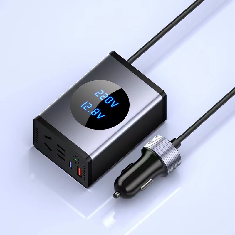 车载逆变器电源转换器12v24v转220v200w铝合金智能pdqc3.0usb快充