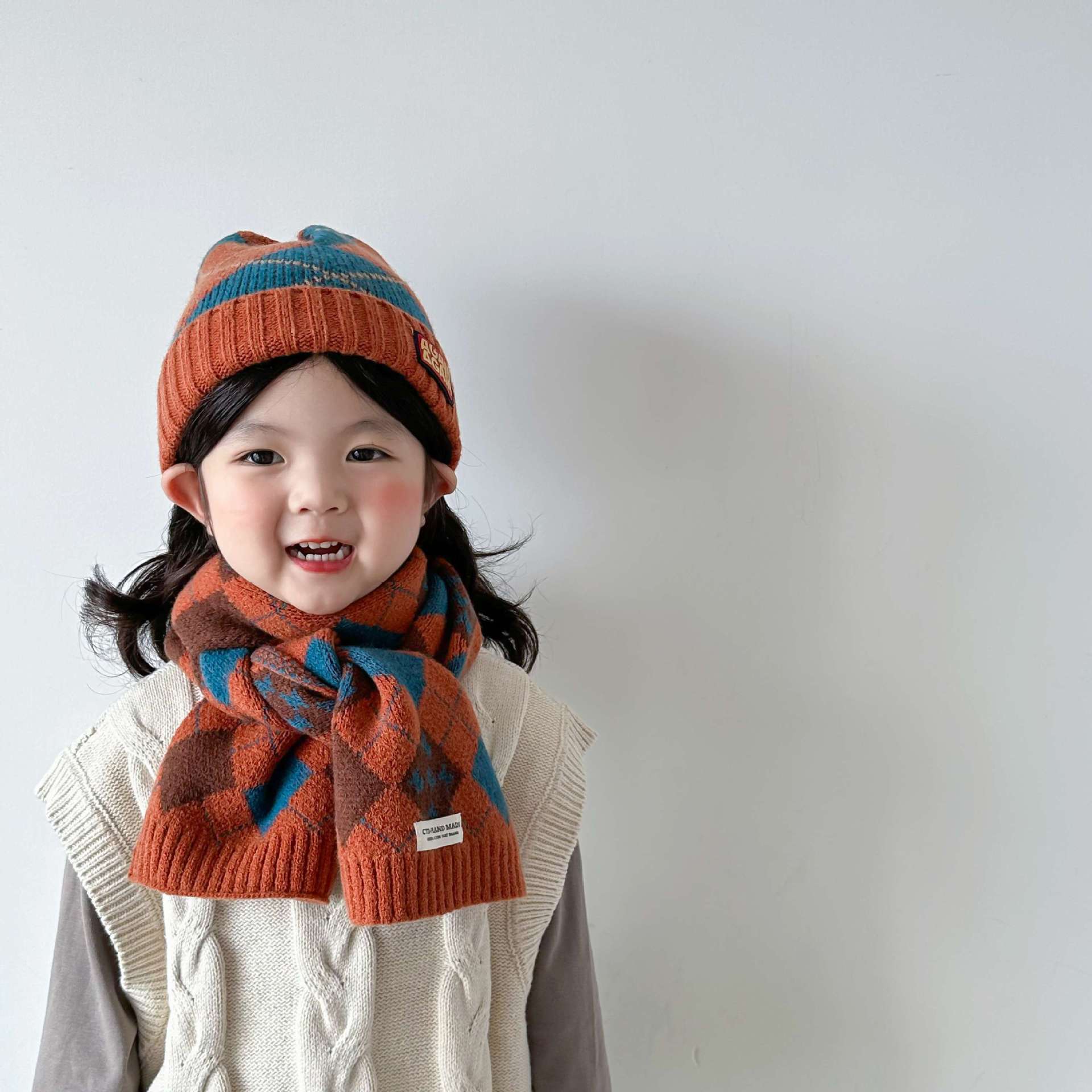 Children's Scarf Boys' Autumn and Winter Polka Dot Girls' Scarf Korean Style Baby Girls' Knitted Wool Keep Warm