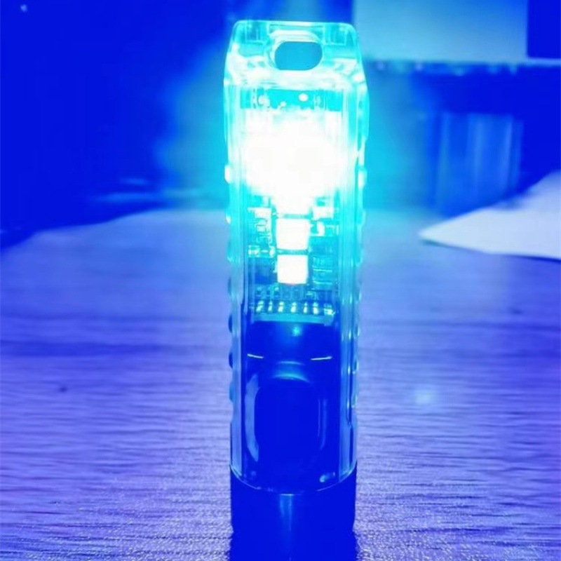New Mini Keychain Flashlight Fast Charge Outdoor Pocket Red Blue Warning Signal Lamp Flashlight Thumb Hand