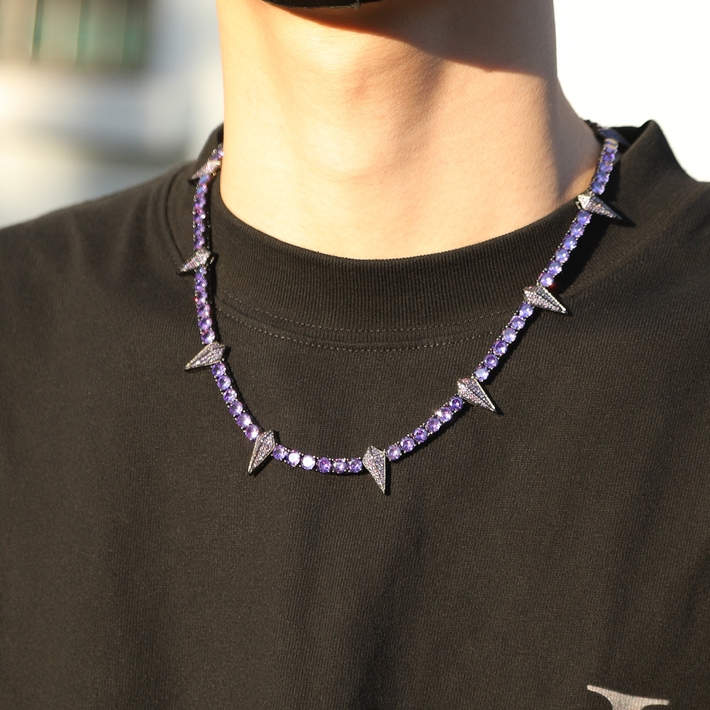 嘻哈说唱黑豹项链滴油夜光镶钻男士设计感锆石项链毛衣链时尚配饰