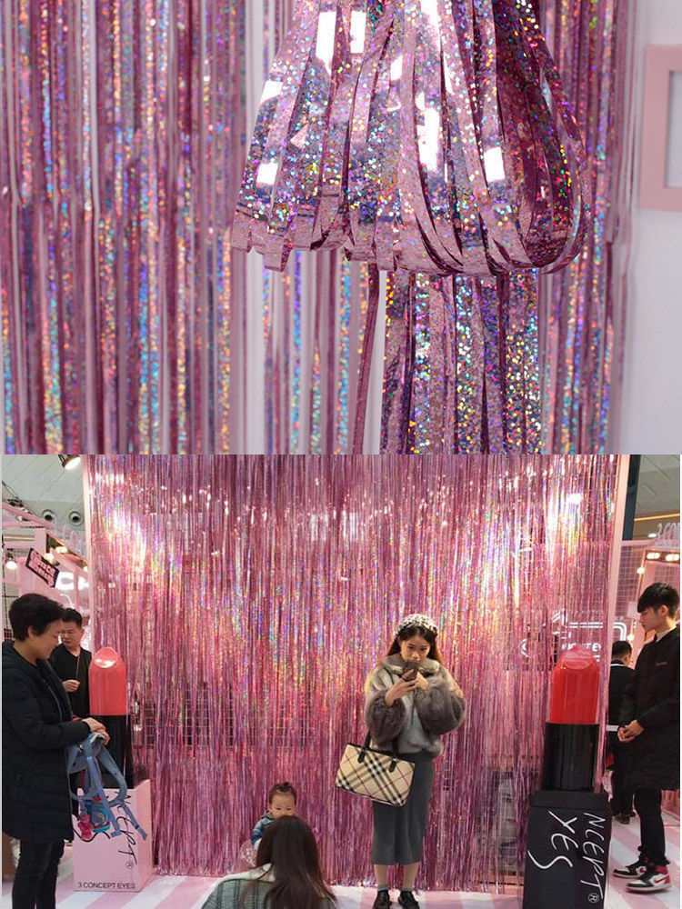 雨丝帘镭射幼儿园教室年会舞台活动背景墙生日派对装饰彩带条布置