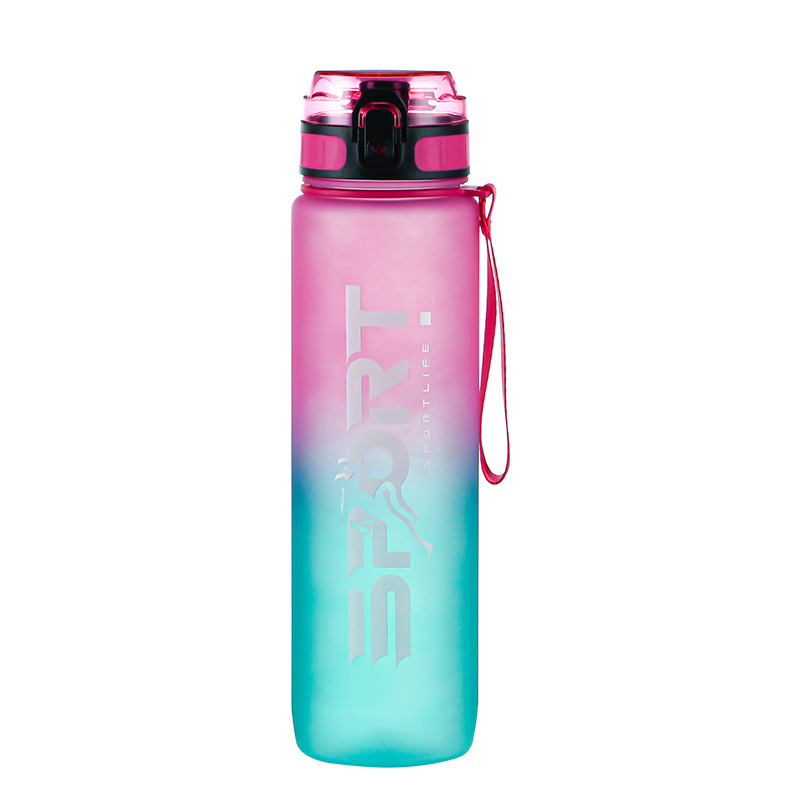 Gradient Sandblasting 1l Plastic Cup Male Outdoor Large Capacity Sports Fitness Bottle Student Bounce Cup Female Sports Bottle