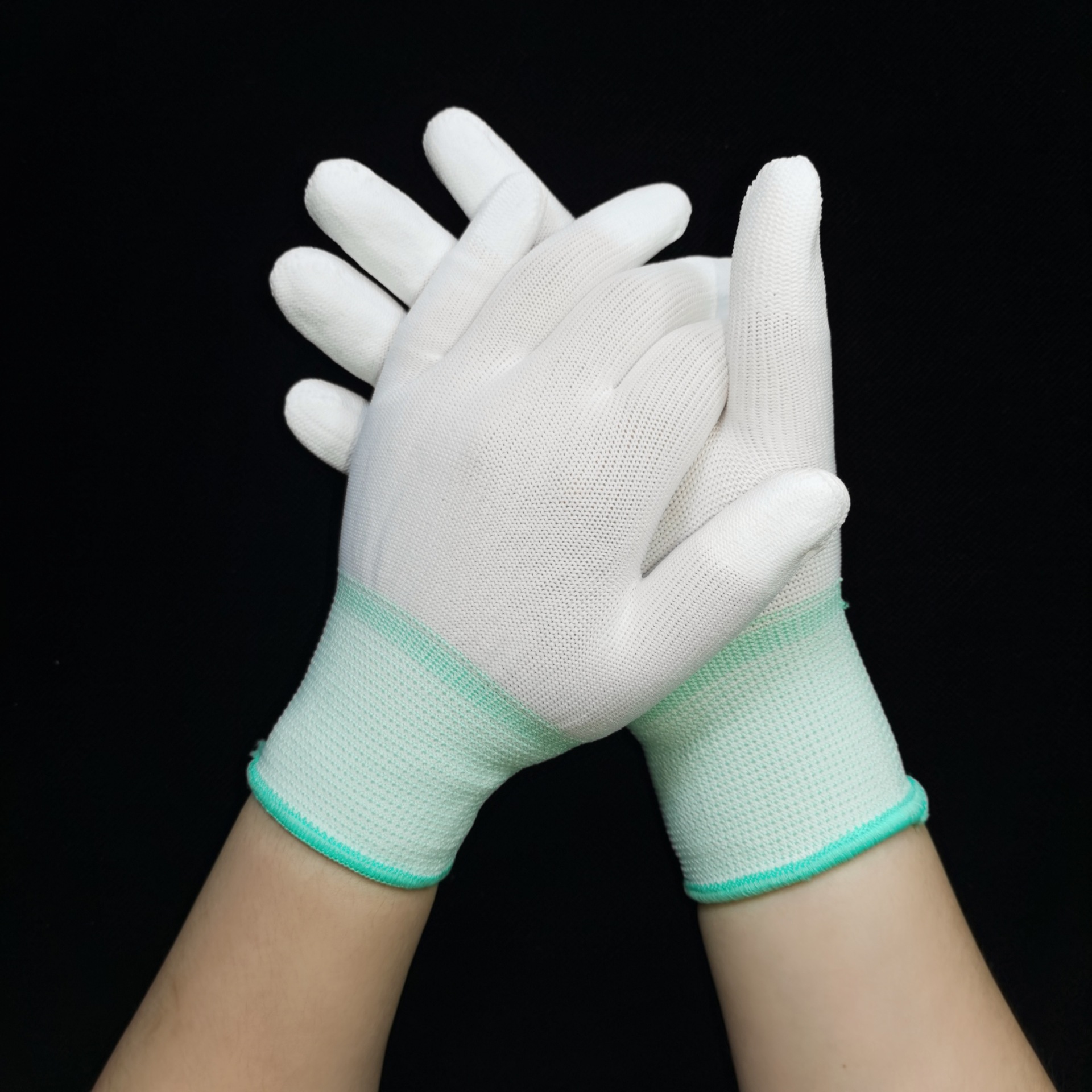 十三针尼龙pu涂掌手套白色无尘作业手套pu涂指手套劳保手套批发