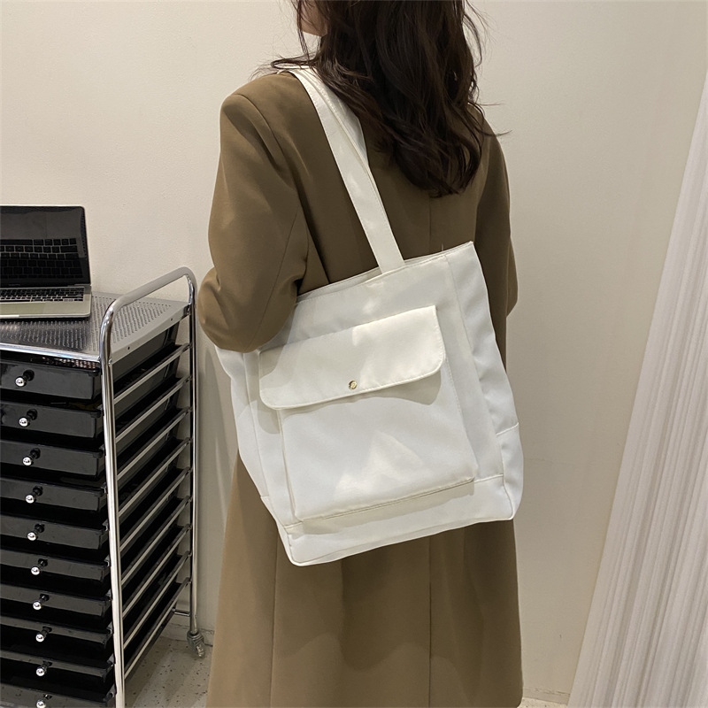 Simple Canvas Bag Women's Korean Style Casual Retro Mori Style Shoulder Bag 2023 Spring New Easy Matching Tote Bag
