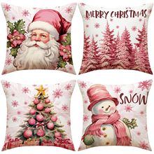 粉色麋鹿圣诞节抱枕套亚麻字母印花节日装饰客厅沙发靠垫套靠枕套