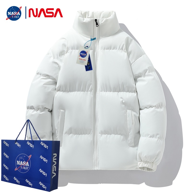 Nasa Joint Name Winter Cotton-Padded Coat Men's Short Cotton Jacket Thickened Fashion Brand Jacket Men's Warm Winter Clothing Jacket Solid Color Men's